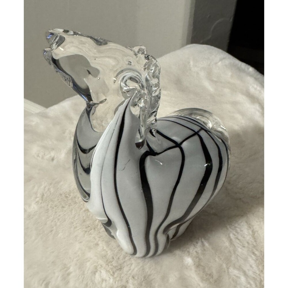 Vintage Murano Style Hand-blown Art Glass Zebra Glass Statue 8” White & Black